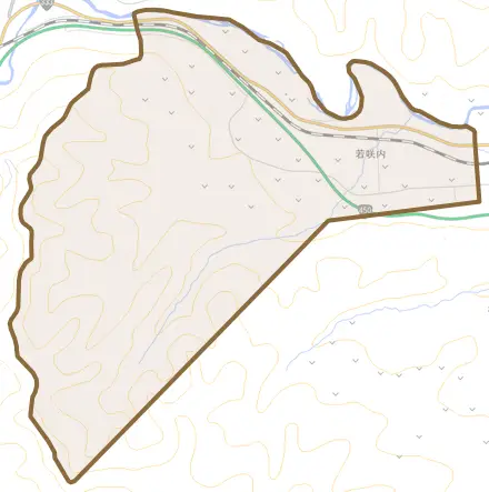 若咲内とその周辺の地図。町の範囲を重ねている