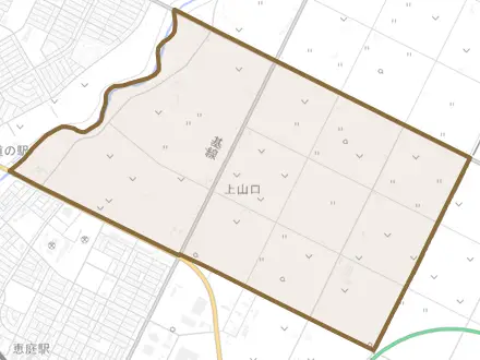 上山口とその周辺の地図。町の範囲を重ねている