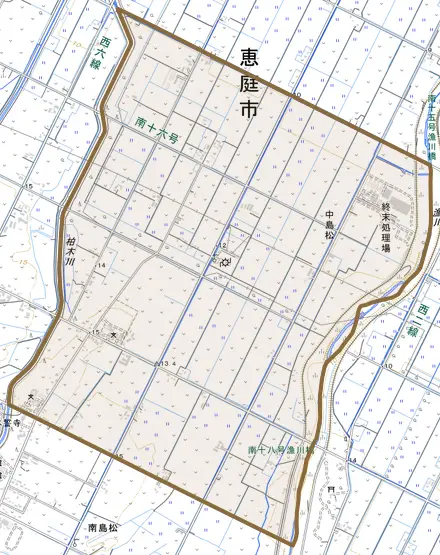 中島松とその周辺の地図。町の範囲を重ねている
