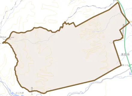 桜森とその周辺の地図。町の範囲を重ねている