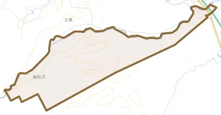 島松沢とその周辺の地図。町の範囲を重ねている