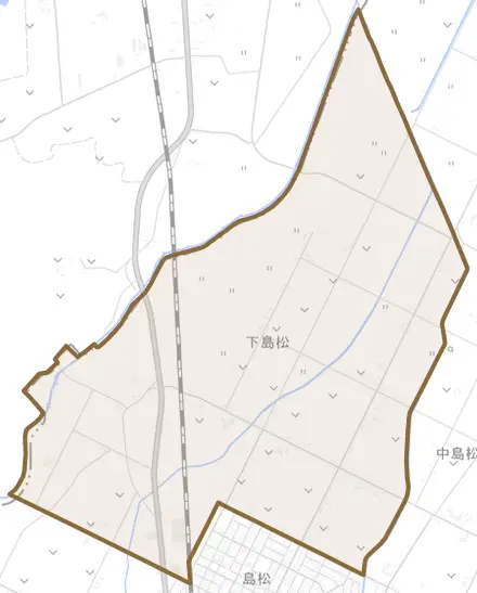 下島松とその周辺の地図。町の範囲を重ねている