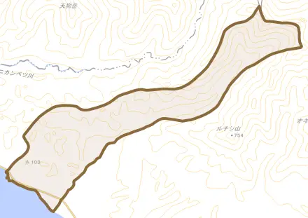 字笛舞とその周辺の地図。町の範囲を重ねている