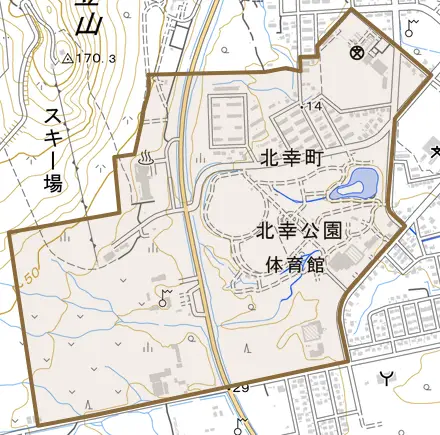 北幸町とその周辺の地図。町の範囲を重ねている