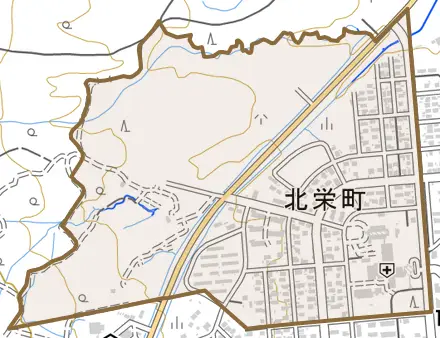 北栄町とその周辺の地図。町の範囲を重ねている