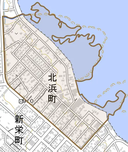 北浜町とその周辺の地図。町の範囲を重ねている