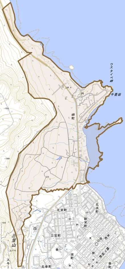 岬町とその周辺の地図。町の範囲を重ねている