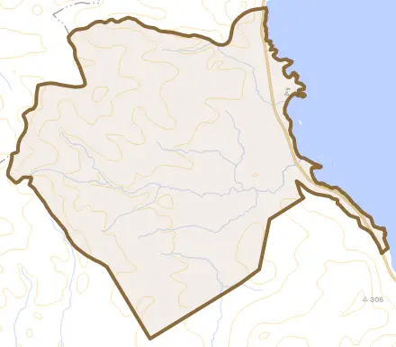 問牧とその周辺の地図。町の範囲を重ねている
