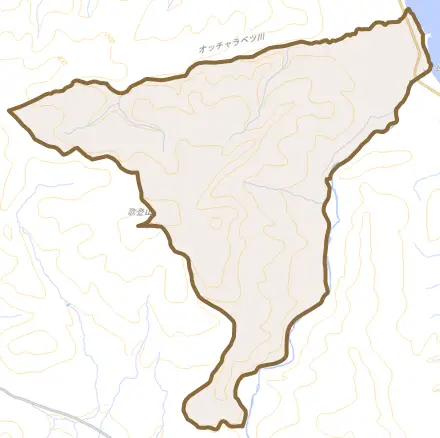 徳志別とその周辺の地図。町の範囲を重ねている