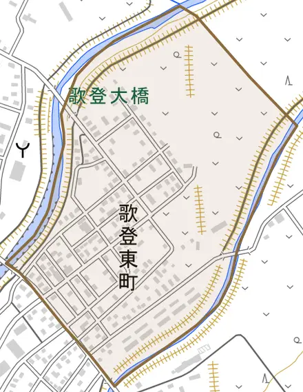 歌登東町とその周辺の地図。町の範囲を重ねている