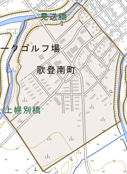 歌登南町とその周辺の地図。町の範囲を重ねている