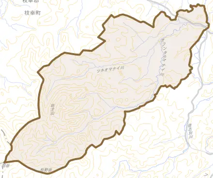 歌登大奮とその周辺の地図。町の範囲を重ねている