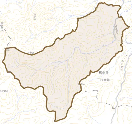 歌登大曲とその周辺の地図。町の範囲を重ねている