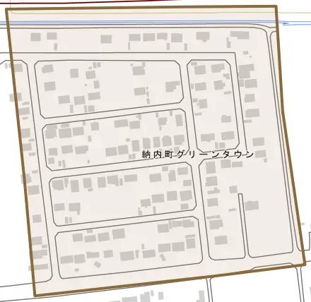 納内町グリーンタウンとその周辺の地図。町の範囲を重ねている