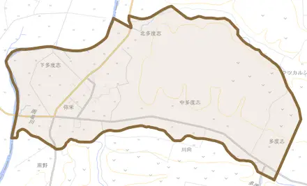 多度志とその周辺の地図。町の範囲を重ねている
