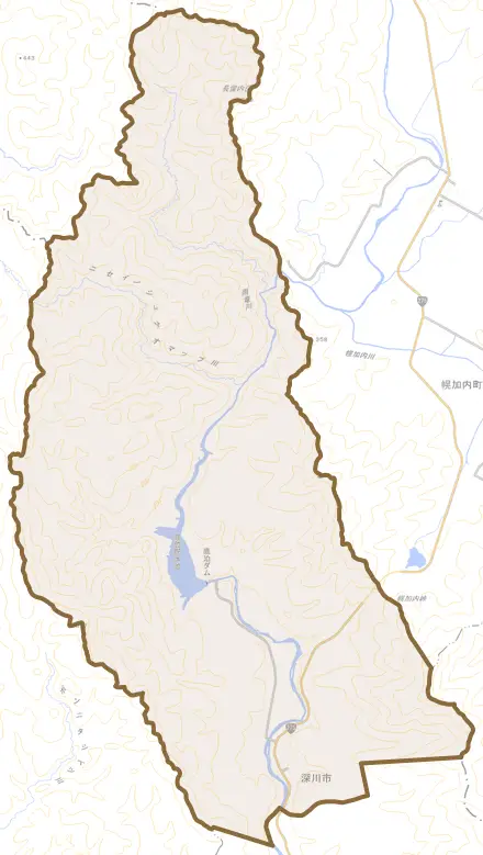鷹泊とその周辺の地図。町の範囲を重ねている