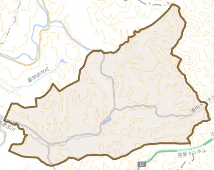 湯内とその周辺の地図。町の範囲を重ねている