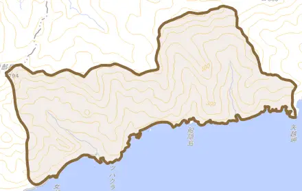 字岩部とその周辺の地図。町の範囲を重ねている