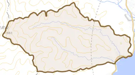 字白符とその周辺の地図。町の範囲を重ねている