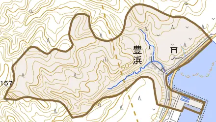 字豊浜とその周辺の地図。町の範囲を重ねている