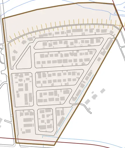 北斗町とその周辺の地図。町の範囲を重ねている
