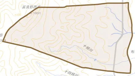 字上御料とその周辺の地図。町の範囲を重ねている