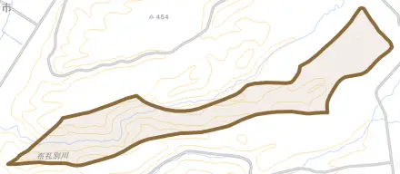 字中布礼別とその周辺の地図。町の範囲を重ねている