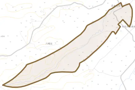 字西布礼別とその周辺の地図。町の範囲を重ねている