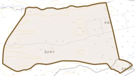 字西富丘とその周辺の地図。町の範囲を重ねている