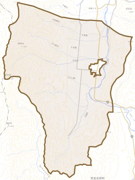 字山部とその周辺の地図。町の範囲を重ねている
