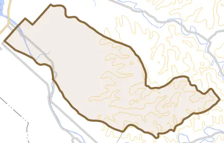 字朝日とその周辺の地図。町の範囲を重ねている