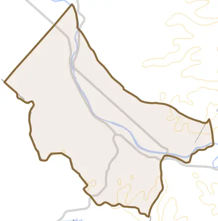 字中央とその周辺の地図。町の範囲を重ねている