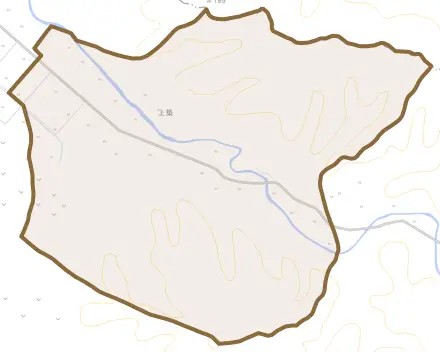字上築とその周辺の地図。町の範囲を重ねている