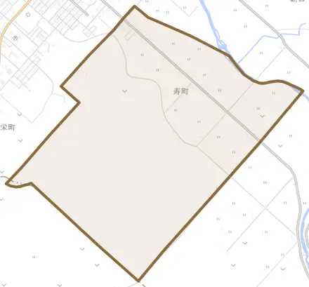 寿町とその周辺の地図。町の範囲を重ねている