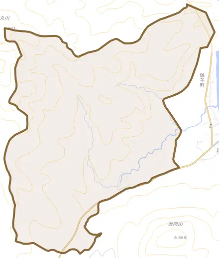 絵紙山町とその周辺の地図。町の範囲を重ねている