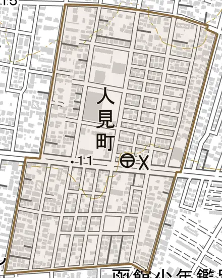 人見町とその周辺の地図。町の範囲を重ねている