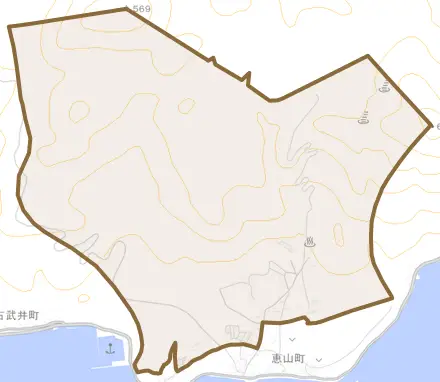 柏野町とその周辺の地図。町の範囲を重ねている