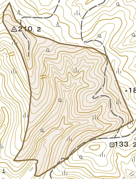 吉畑町とその周辺の地図。町の範囲を重ねている