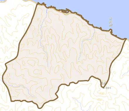 木直町とその周辺の地図。町の範囲を重ねている