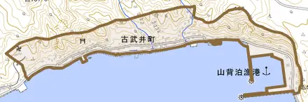 古武井町とその周辺の地図。町の範囲を重ねている