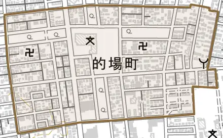 的場町とその周辺の地図。町の範囲を重ねている