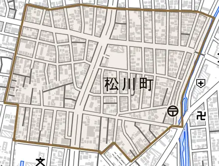 松川町とその周辺の地図。町の範囲を重ねている
