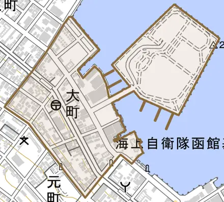 大町とその周辺の地図。町の範囲を重ねている