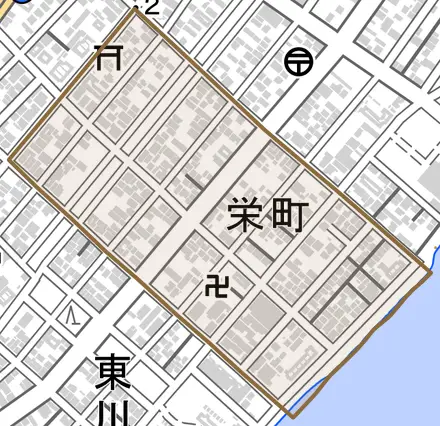 栄町とその周辺の地図。町の範囲を重ねている