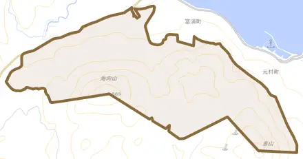 新恵山町とその周辺の地図。町の範囲を重ねている