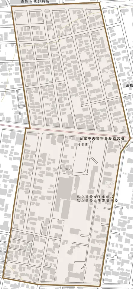 杉並町とその周辺の地図。町の範囲を重ねている