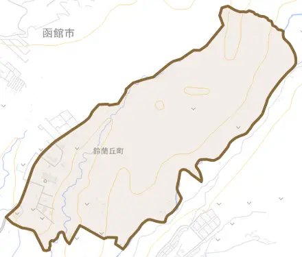 鈴蘭丘町とその周辺の地図。町の範囲を重ねている
