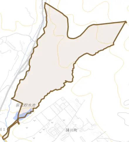水元町とその周辺の地図。町の範囲を重ねている