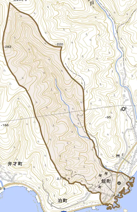 館町とその周辺の地図。町の範囲を重ねている