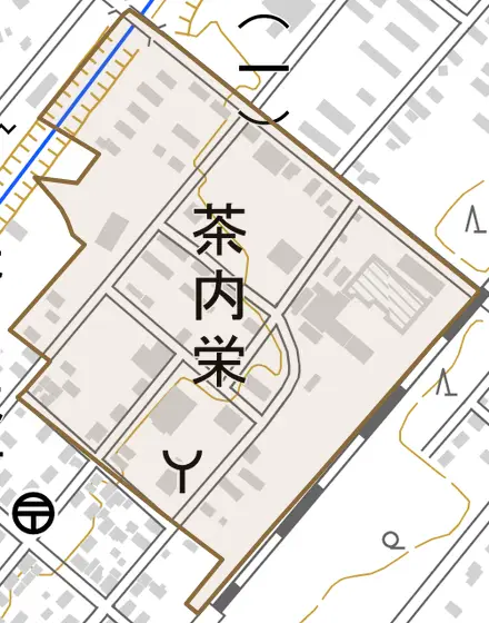 茶内栄とその周辺の地図。町の範囲を重ねている